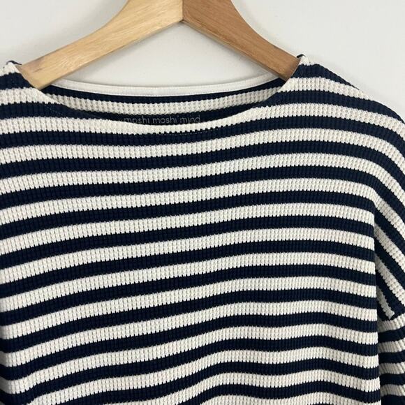 Moshi Moshi Mind Tulip Tee Stripe Shirt Organic Cotton Blue White Women Size S/M - Picture 9 of 11